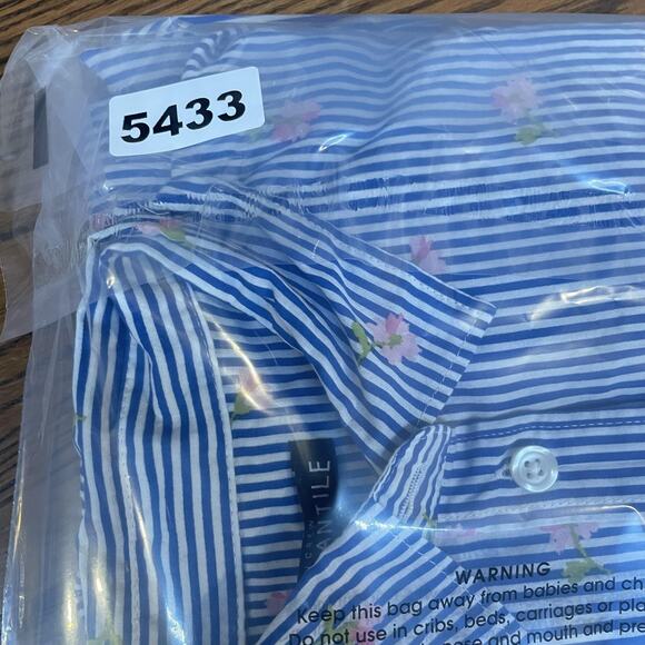 J Crew Mercantile Shirt Womens XXS Blue White Striped Floral Button Down Cotton - Picture 13 of 13